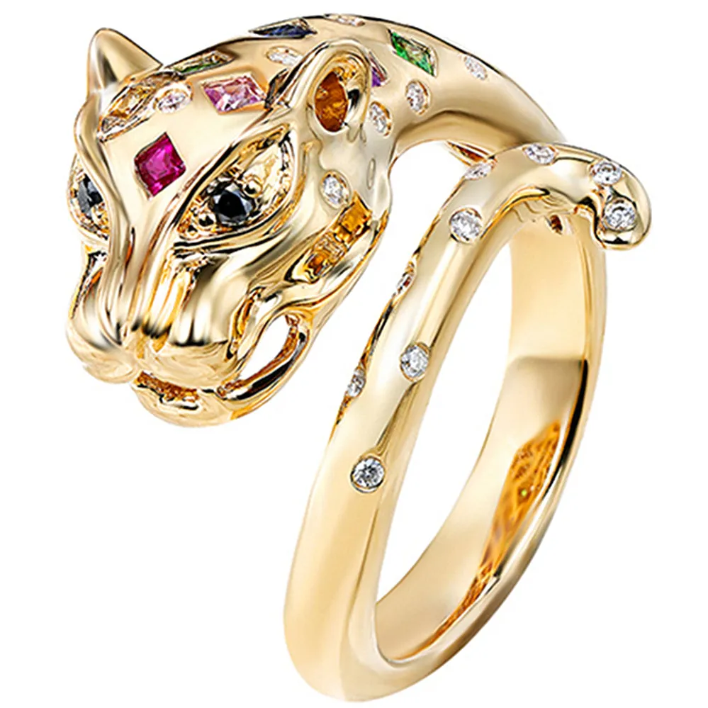 Multi-Gems and Diamond Panther Wrap Ring