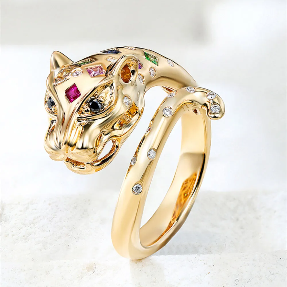 Multi-Gems and Diamond Panther Wrap Ring