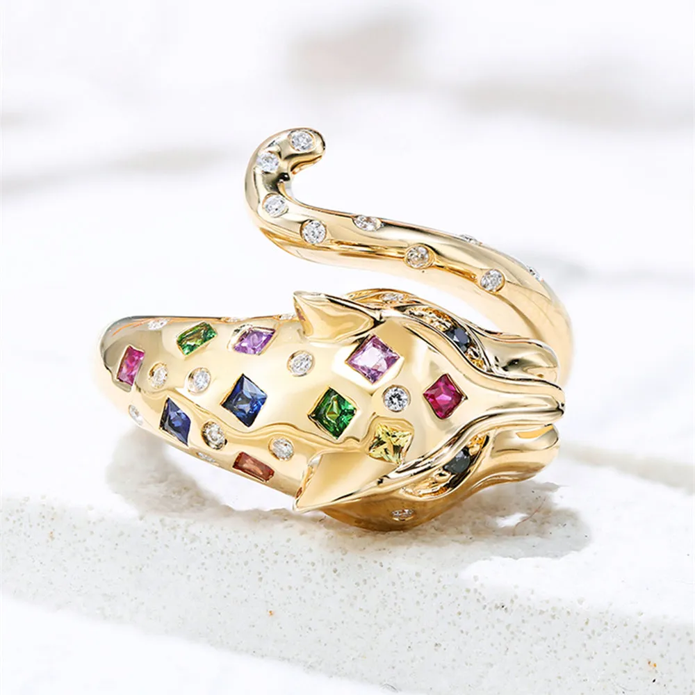 Multi-Gems and Diamond Panther Wrap Ring