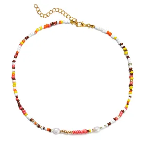 Multicolor Howlite & Pearl Beaded Necklace