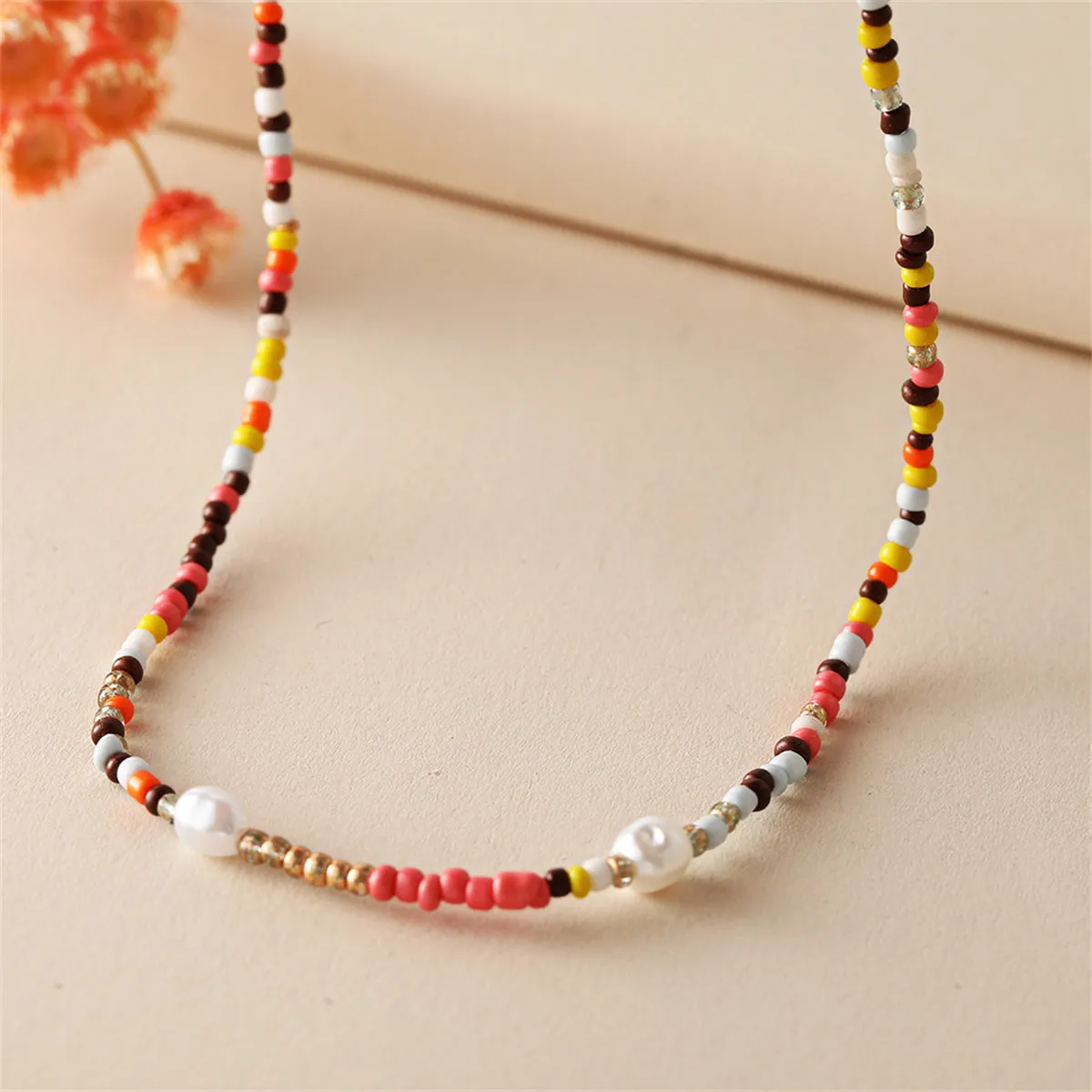 Multicolor Howlite & Pearl Beaded Necklace