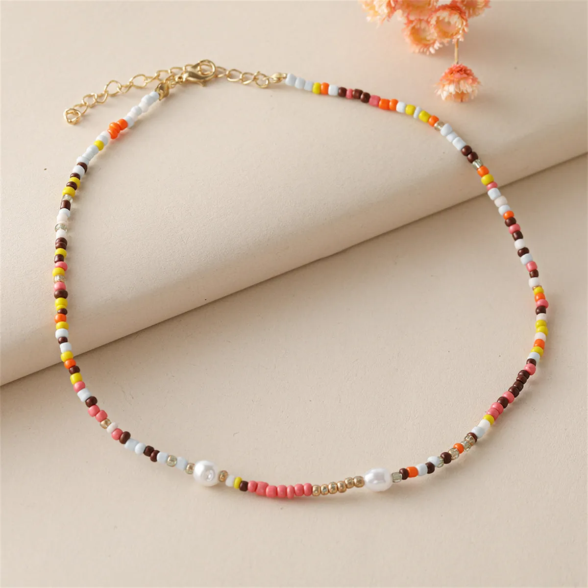 Multicolor Howlite & Pearl Beaded Necklace