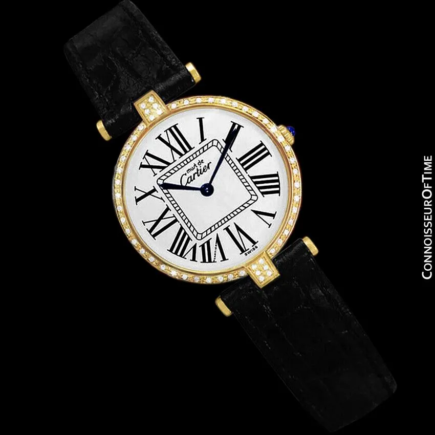 Must De Cartier Vendome Ladies Vermeil Watch - 18K Gold Over Sterling Silver with Diamonds