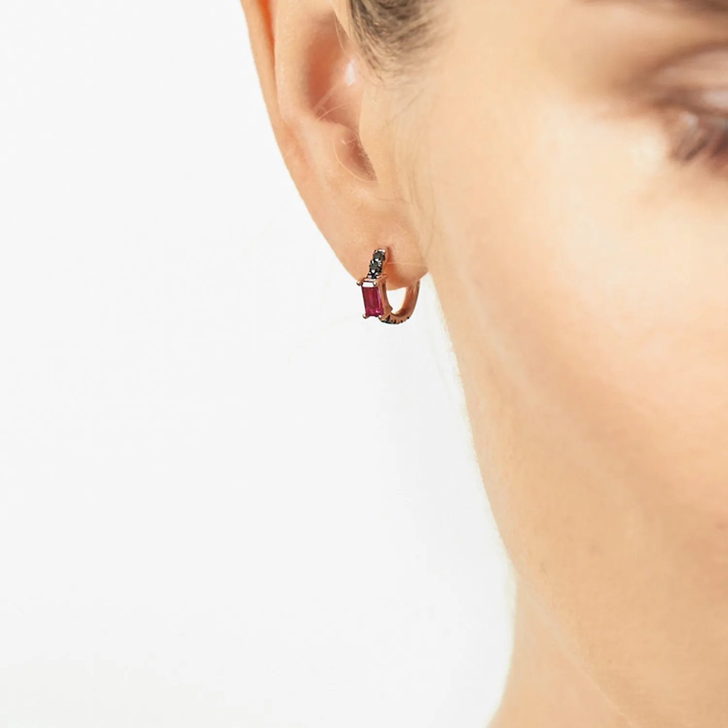 Nikita Huggie Hoops | Black Diamonds & Rubies