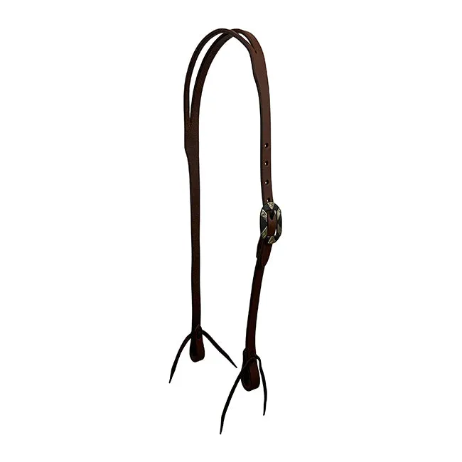 Oiled Harness Split Ear Headstall With Antique Silver Bar Buckle