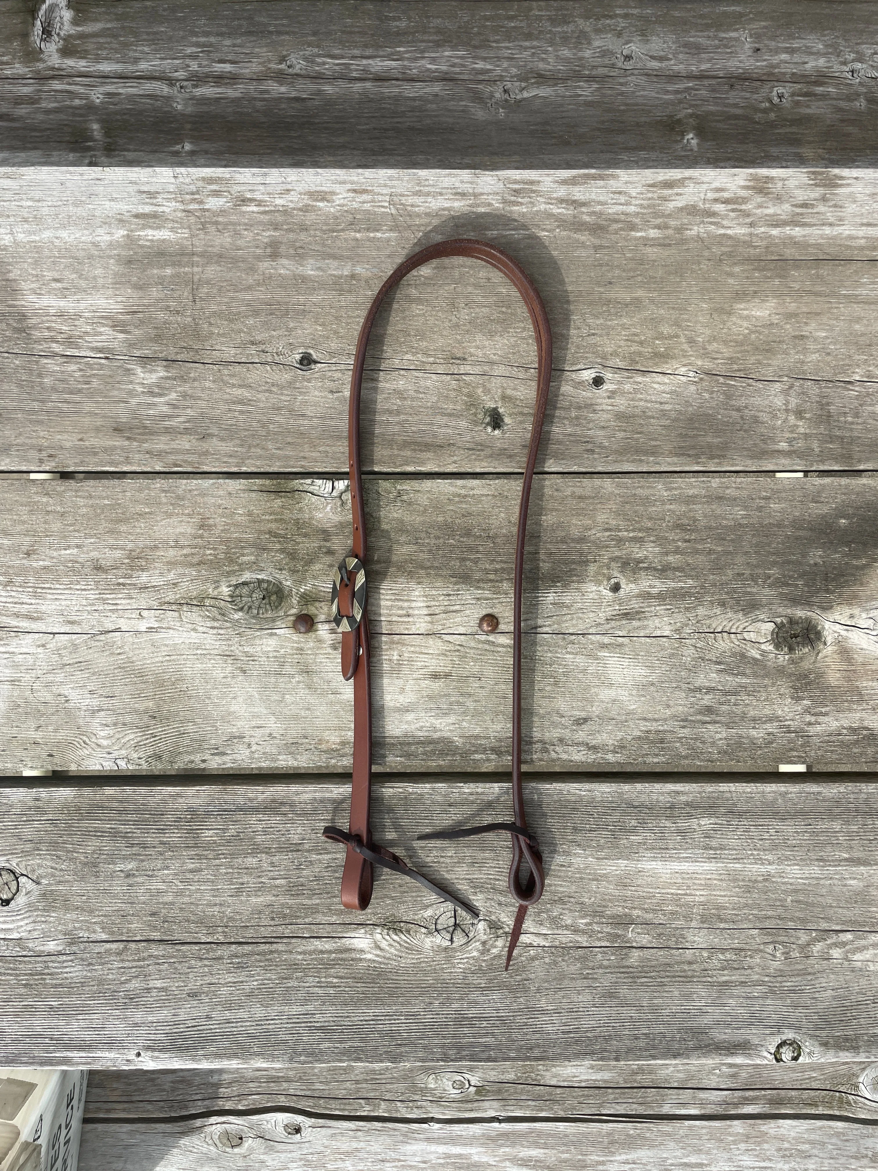 Oiled Harness Split Ear Headstall With Antique Silver Bar Buckle