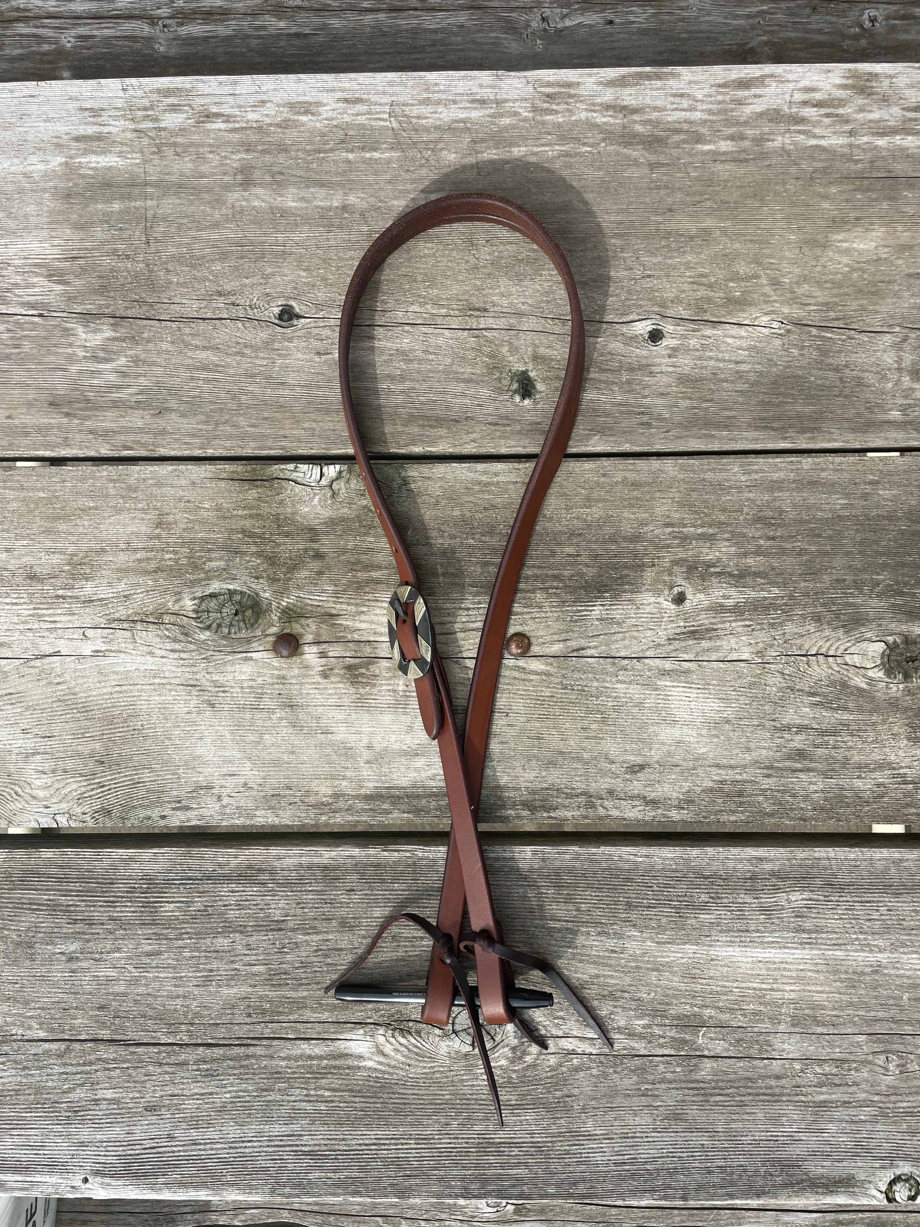 Oiled Harness Split Ear Headstall With Antique Silver Bar Buckle