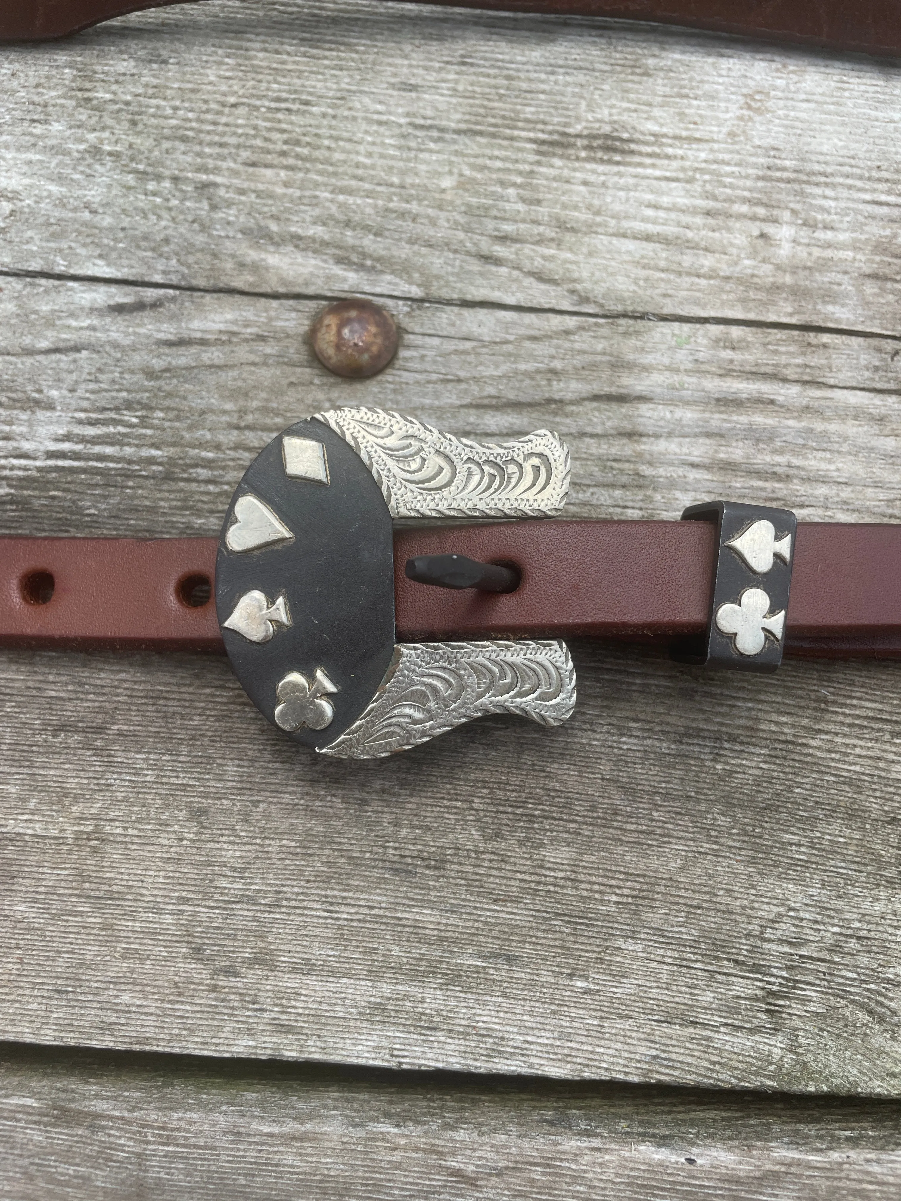 Oiled Harness Split Ear Headstall With Cowboy Gambler Buckle