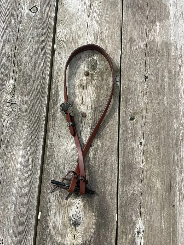 Oiled Harness Split Ear Headstall With Cowboy Gambler Buckle