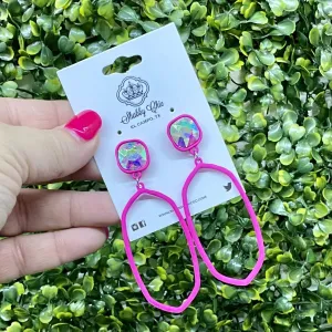 On the Rocks Earrings - AB Oval Hot Pink