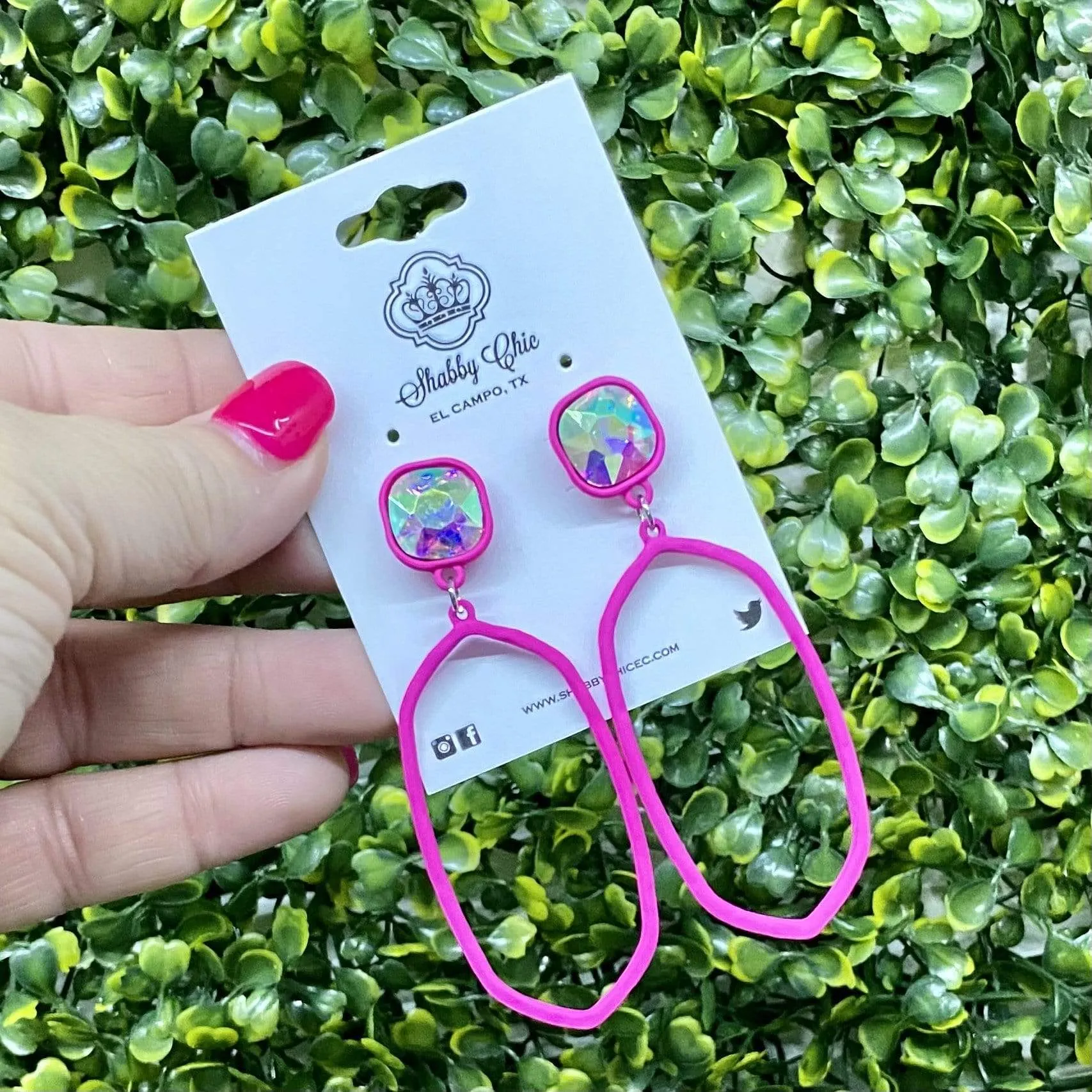 On the Rocks Earrings - AB Oval Hot Pink