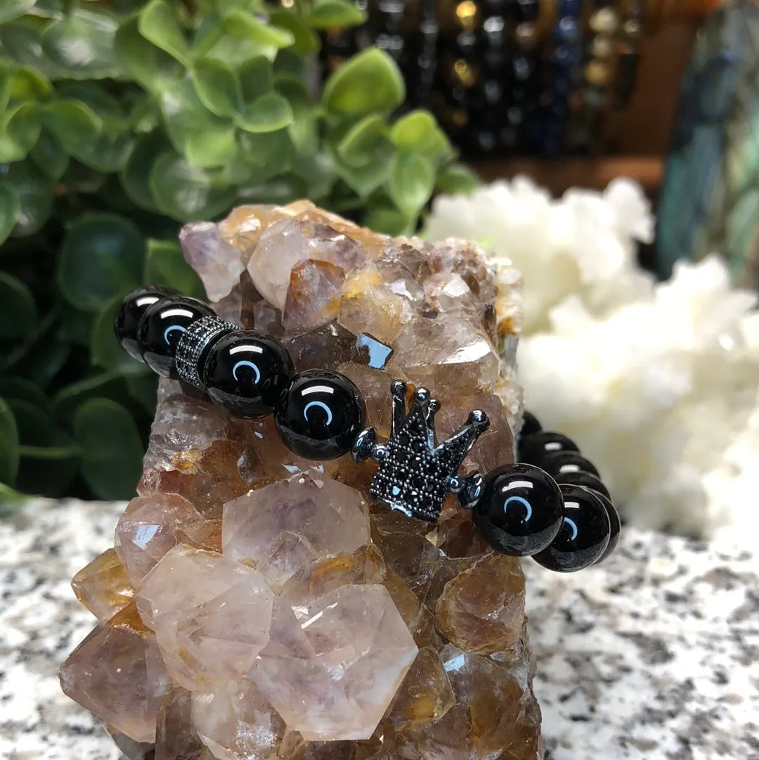 Onyx, Hematite and Cubic Zirconia 2 pc. Bracelet Set - King Onyx
