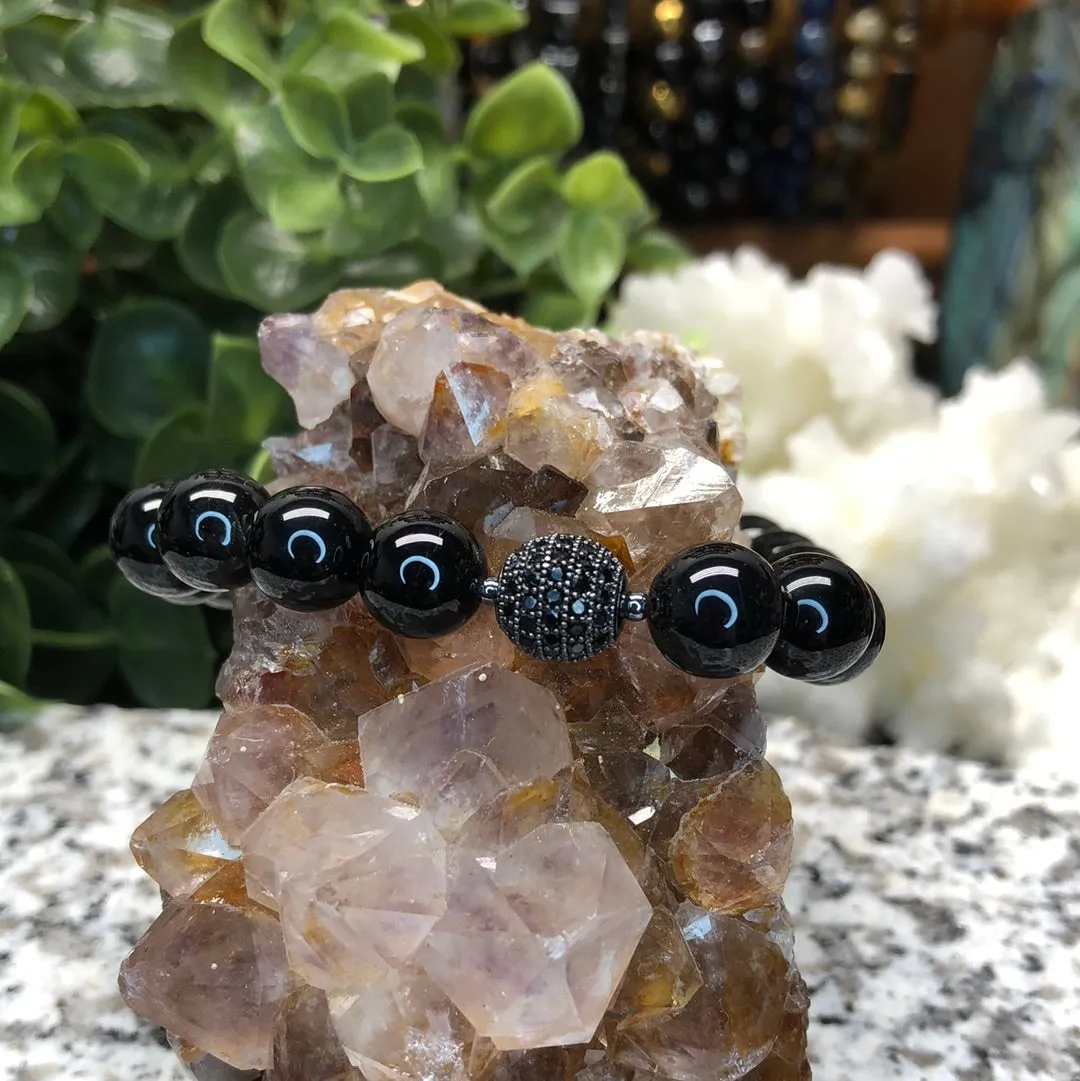 Onyx, Hematite and Cubic Zirconia 2 pc. Bracelet Set - King Onyx