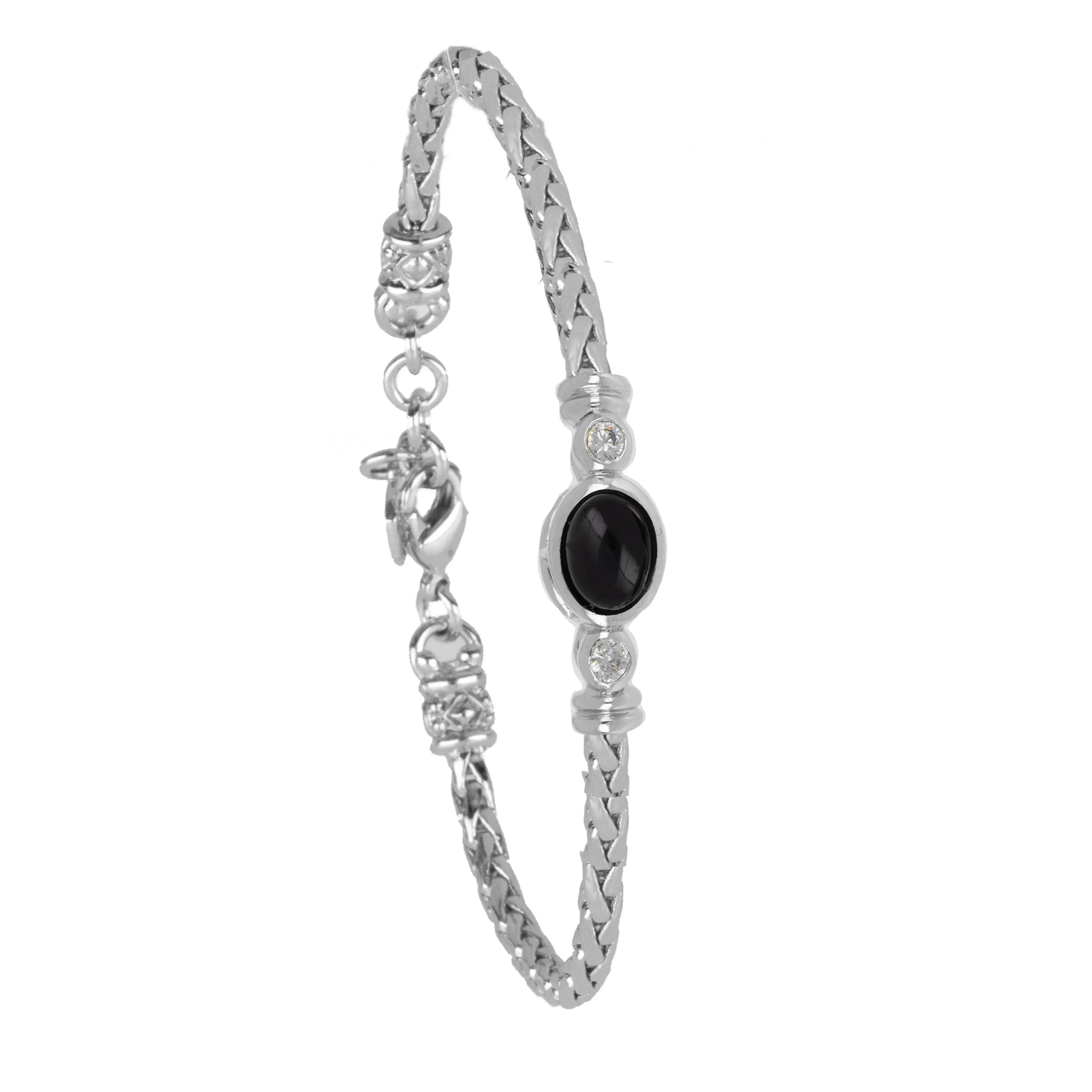 Opalas do Mar/Black Onyx Collection - Single Strand Oval Stone CZ Bracelet