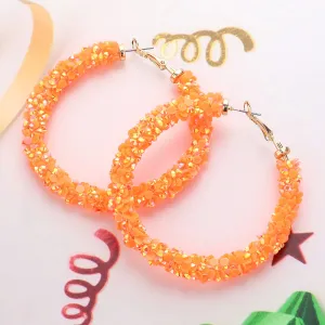 Orange Beaded Fun Fashion Hoop Earrings | 2.5" |  634449