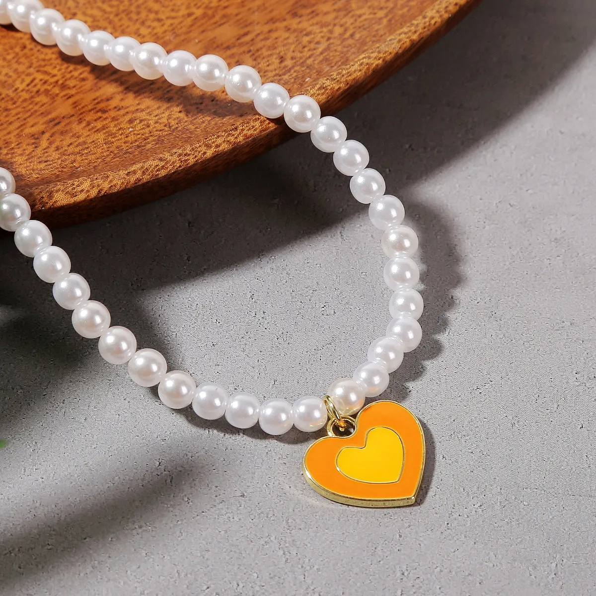 Orange Enamel & Pearl 18K Gold-Plated Beaded Heart Pendant Necklace