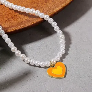 Orange Enamel & Pearl 18K Gold-Plated Beaded Heart Pendant Necklace
