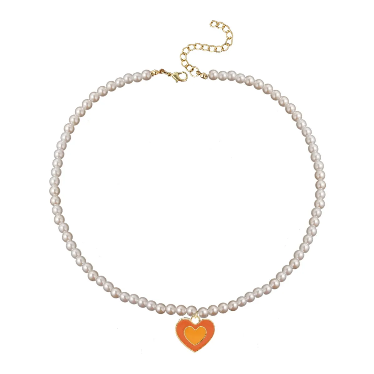 Orange Enamel & Pearl 18K Gold-Plated Beaded Heart Pendant Necklace
