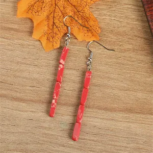 Orange Howlite & Silver-Plated Cylinder Bead Drop Earrings