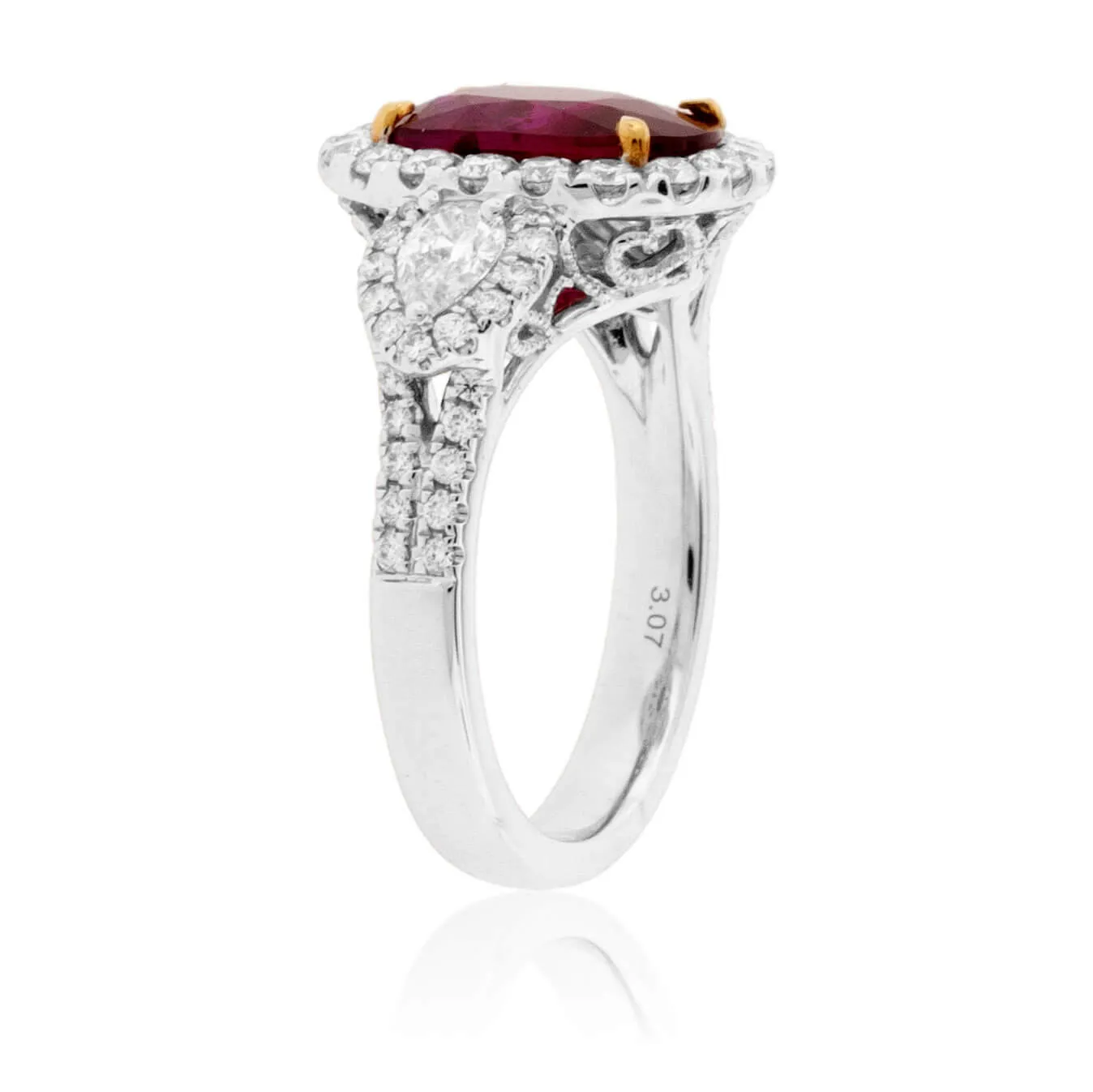 Oval Cut No Heat Ruby & Diamond Three Stone Ring