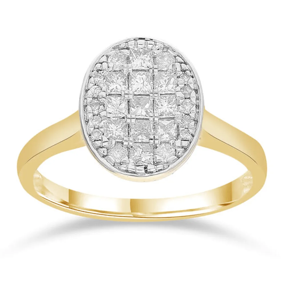 Oval Shape Ring with 1/2ct of Diamonds in 9ct Yellow Gold