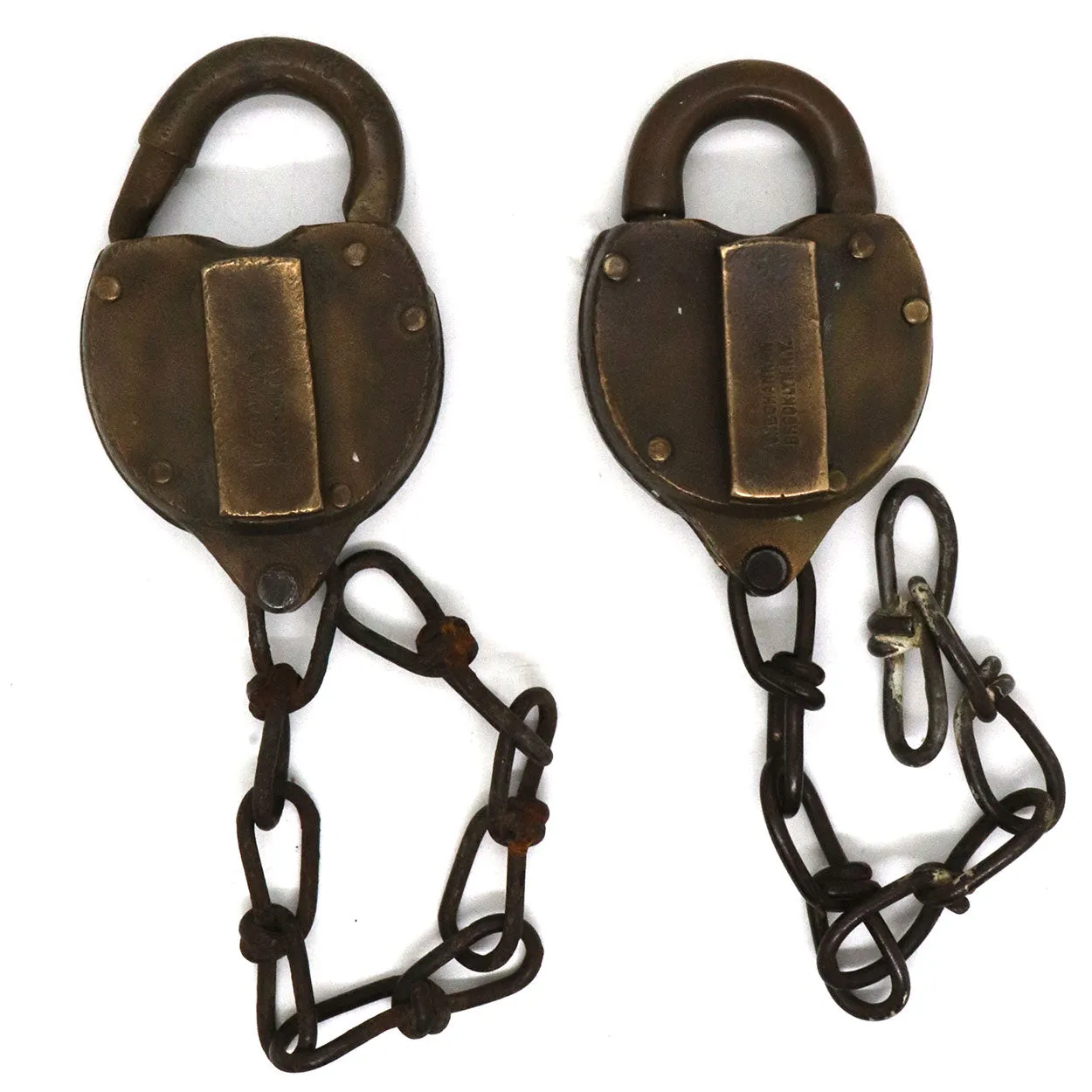 Pair of American Wilson Bohannan & Co. Bronze 119 Railroad Padlocks