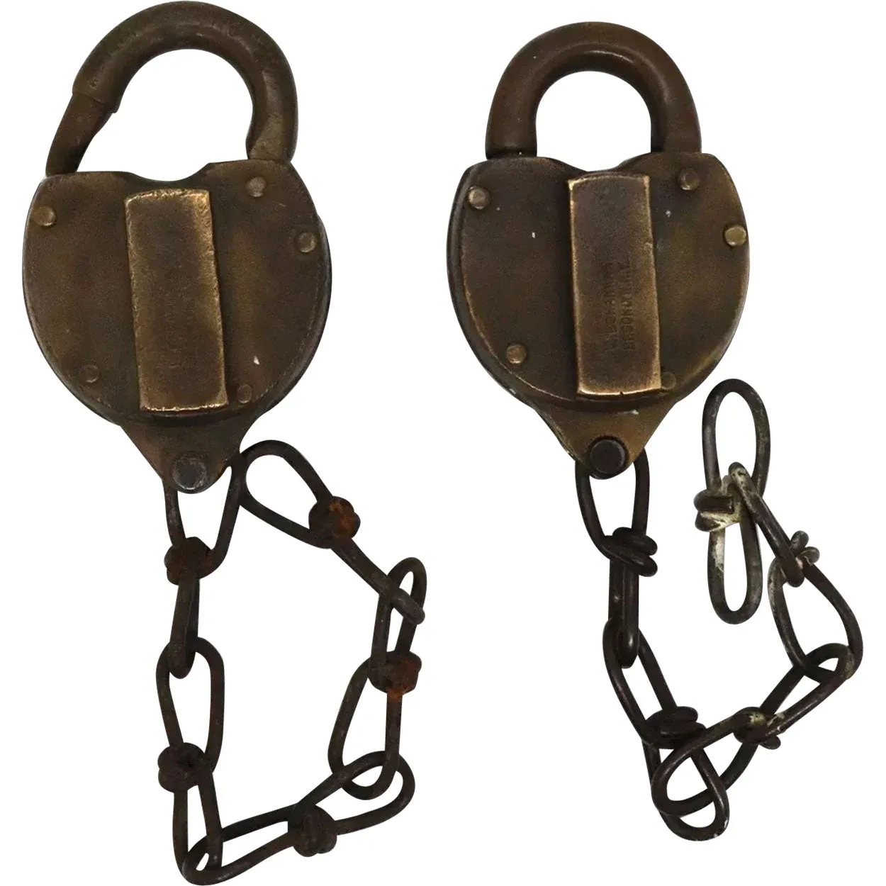 Pair of American Wilson Bohannan & Co. Bronze 119 Railroad Padlocks