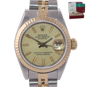 PAPERS Ladies Rolex 69173 Two Tone 18k Gold 26mm champagne Watch Box