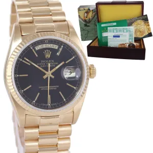 PAPERS Rolex Day-Date President 18038 18k Yellow Gold Black Dial Watch Box