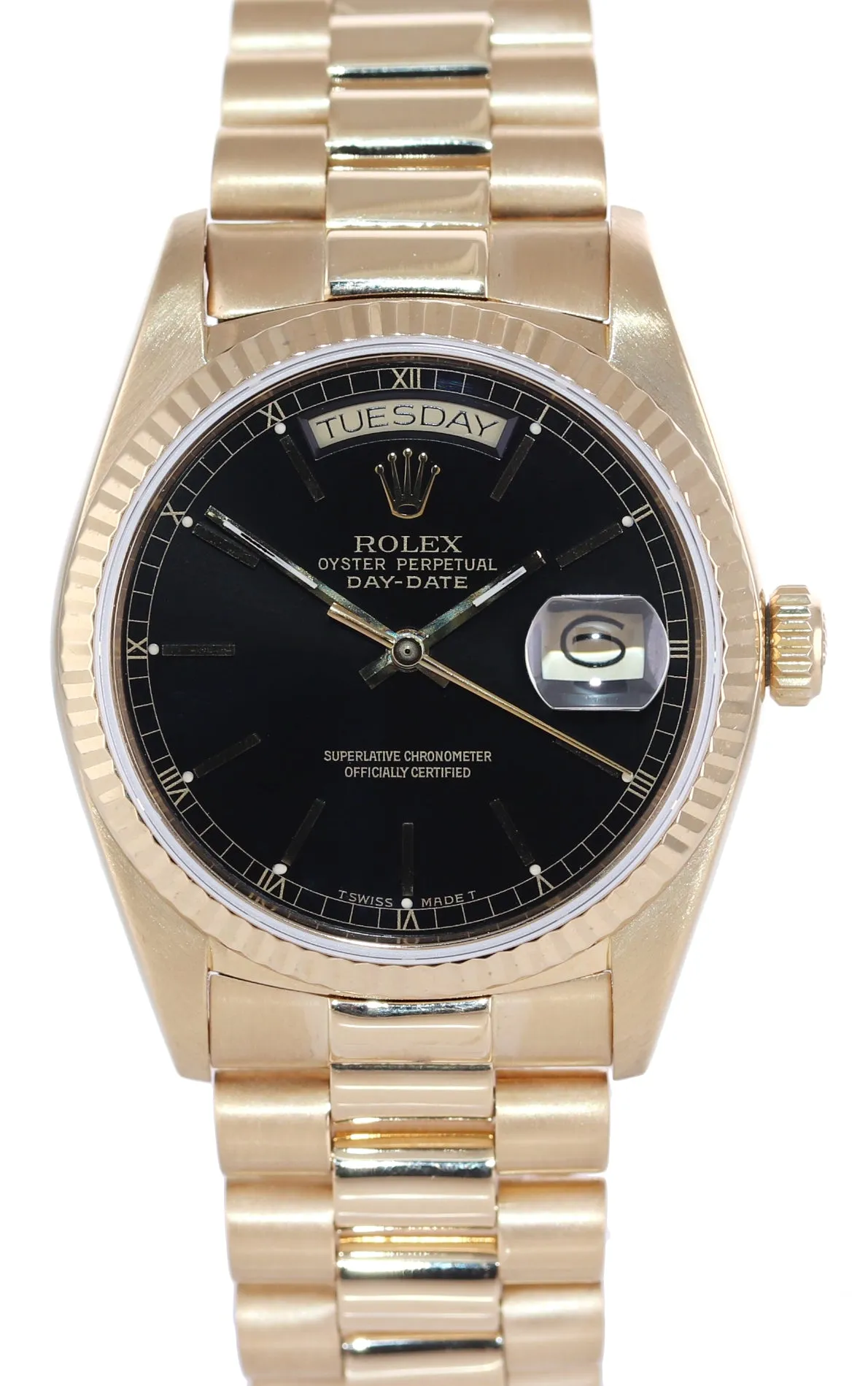 PAPERS Rolex Day-Date President 18038 18k Yellow Gold Black Dial Watch Box