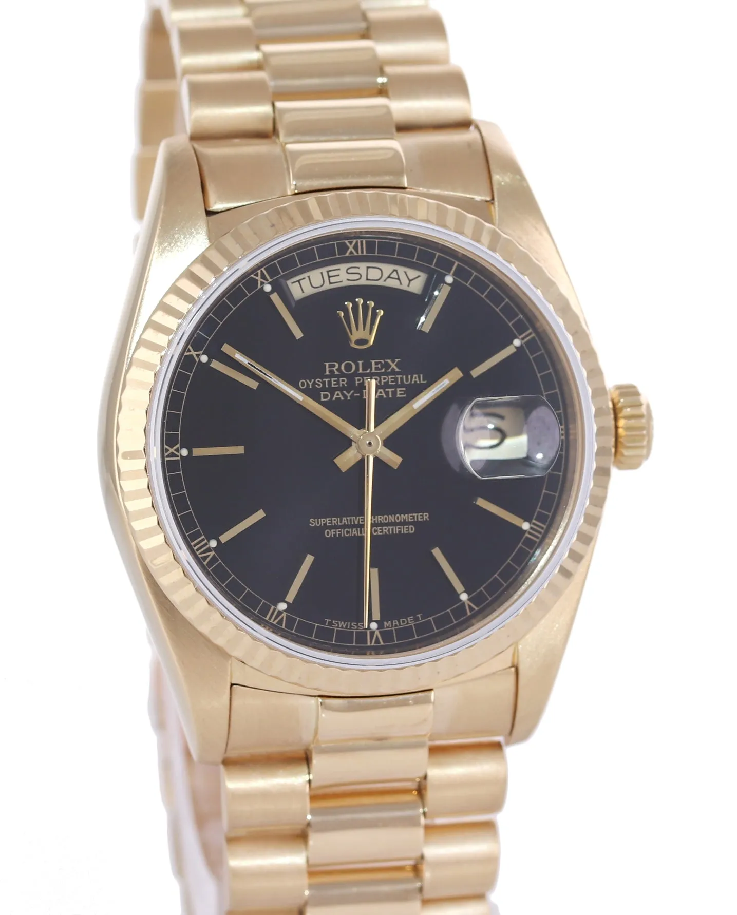 PAPERS Rolex Day-Date President 18038 18k Yellow Gold Black Dial Watch Box