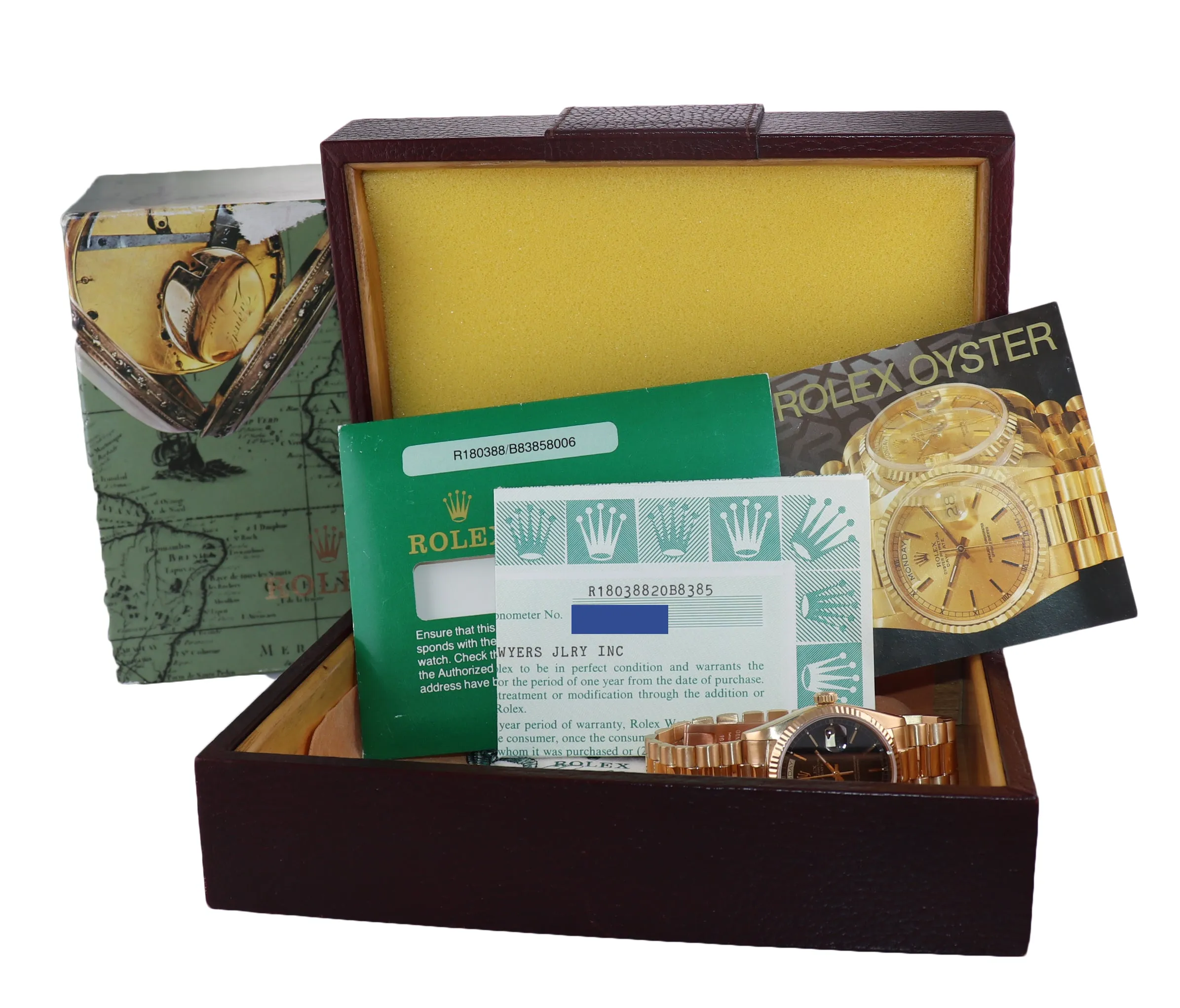 PAPERS Rolex Day-Date President 18038 18k Yellow Gold Black Dial Watch Box