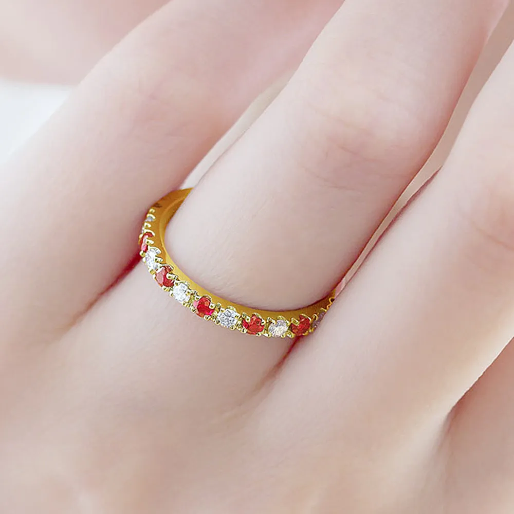 Pave Ruby and Diamond Stackable Ring