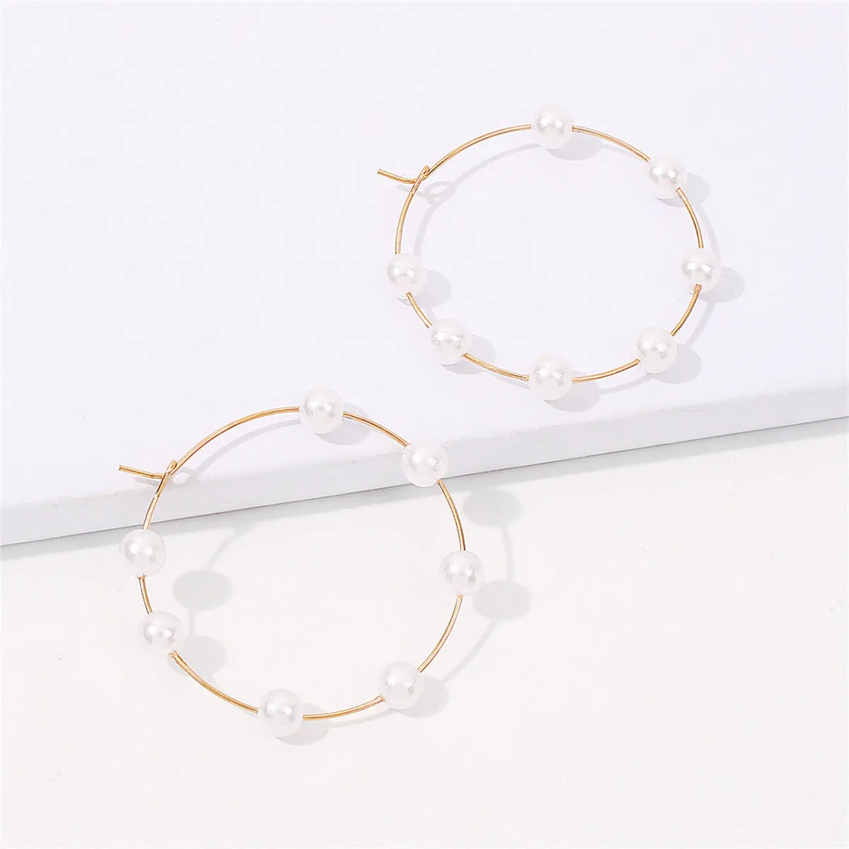 Pearl & 18K Gold-Plated Beaded Circle Hoop Earrings