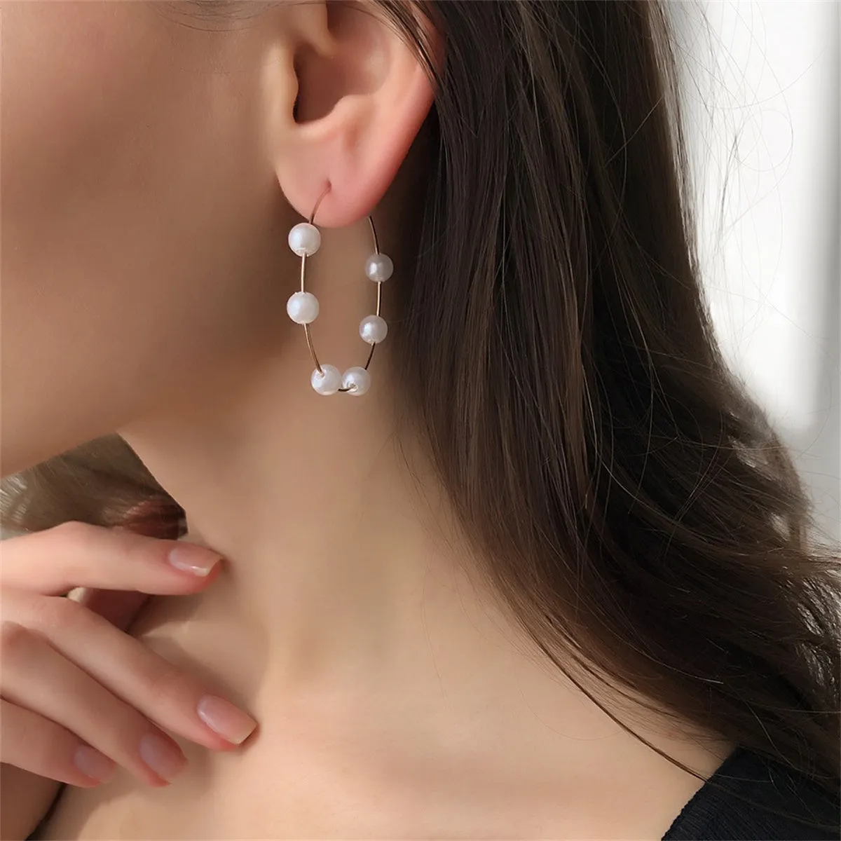 Pearl & 18K Gold-Plated Beaded Circle Hoop Earrings