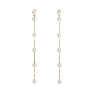 Pearl & 18K Gold-Plated Link-Beaded Drop Earrings