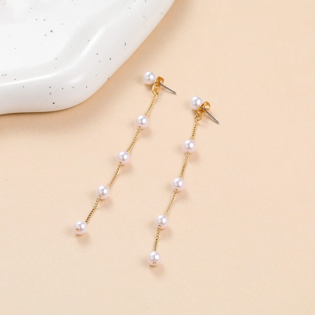 Pearl & 18K Gold-Plated Link-Beaded Drop Earrings