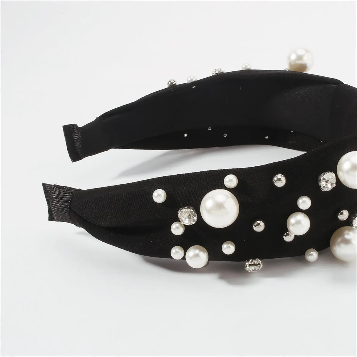Pearl & Black Polyster Cubic Zirconia-Accent Knotted Headband