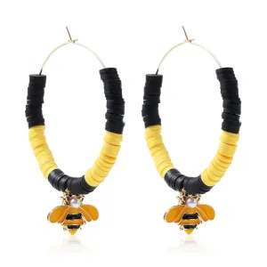 Pearl & Polymer Clay 18K Gold-Plated Bumblebee Beaded Hoop Earrings