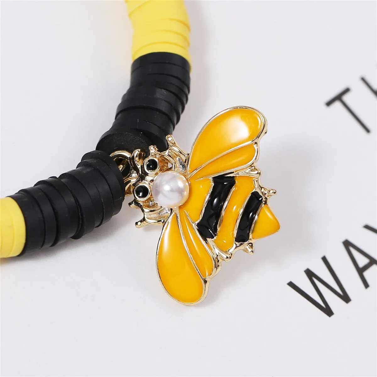 Pearl & Polymer Clay 18K Gold-Plated Bumblebee Beaded Hoop Earrings