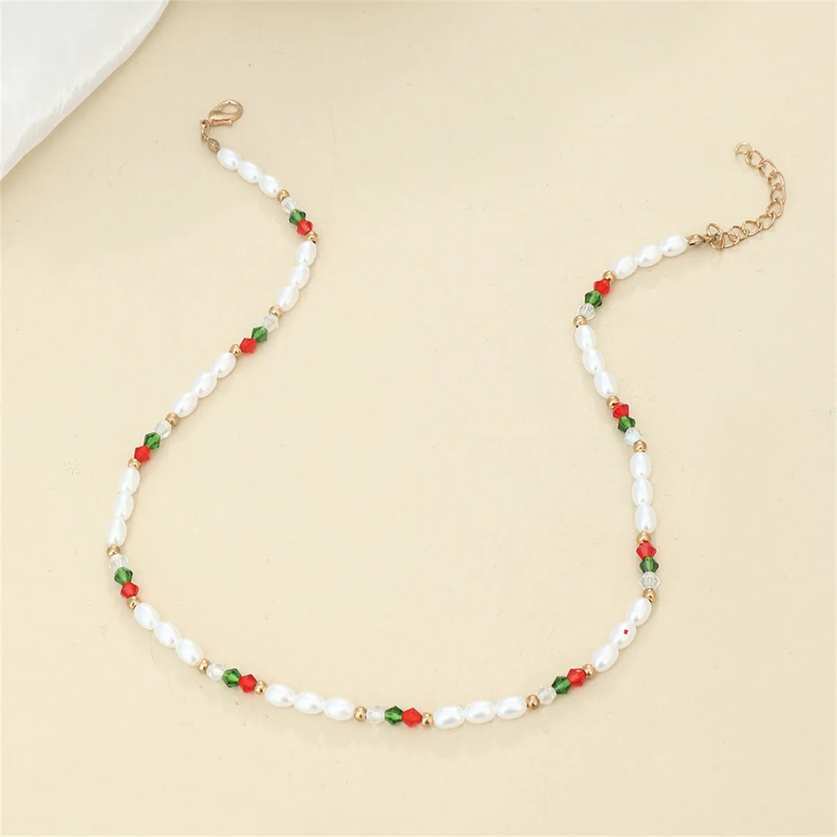 Pearl & Red Beaded Station Necklace
