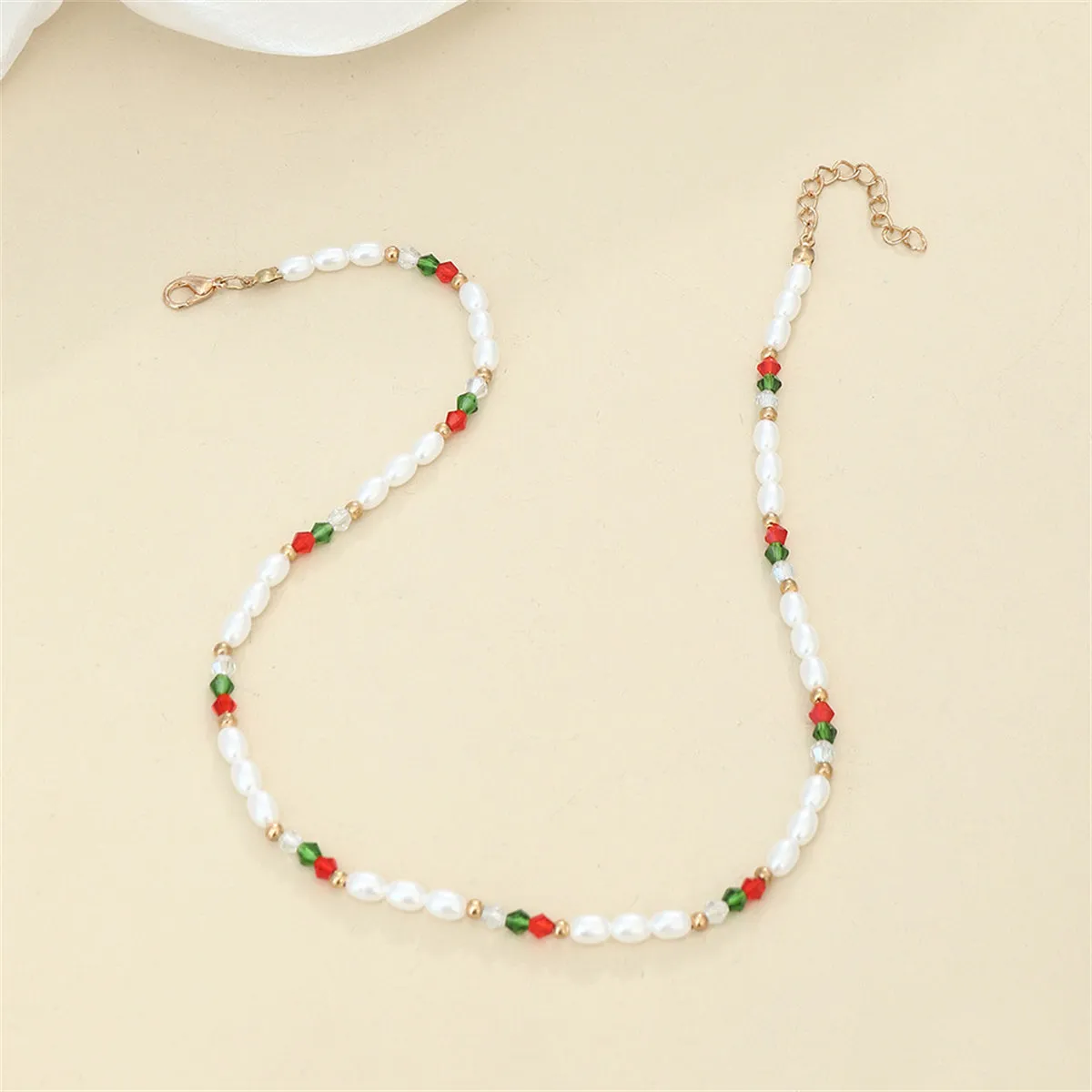 Pearl & Red Beaded Station Necklace