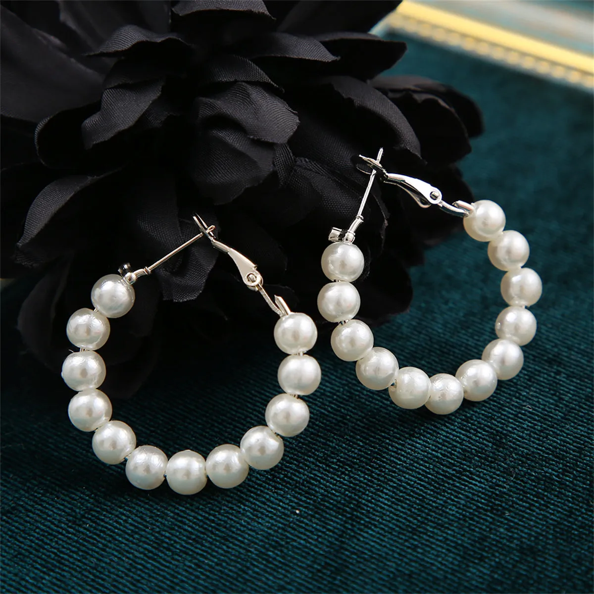 Pearl & Silver-Plated Beaded Hoop Earrings