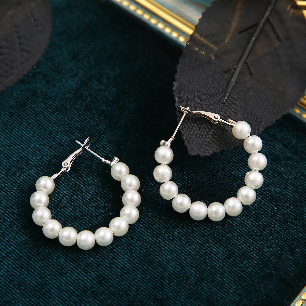 Pearl & Silver-Plated Beaded Hoop Earrings