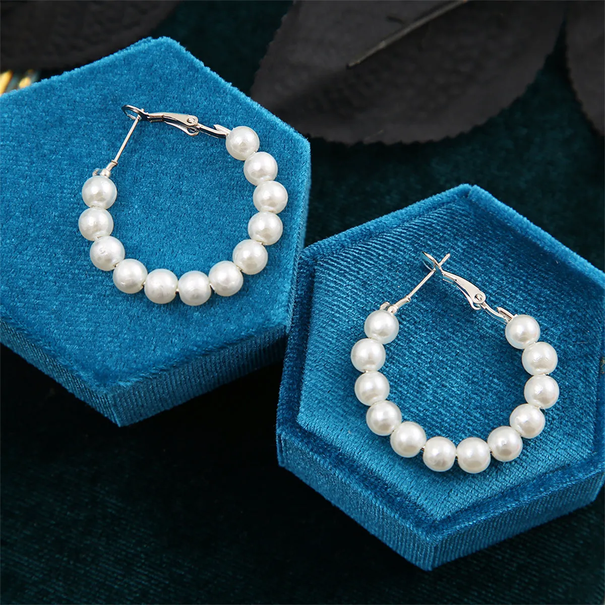 Pearl & Silver-Plated Beaded Hoop Earrings