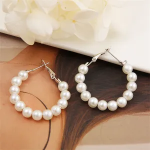 Pearl & Silver-Plated Beaded Hoop Earrings