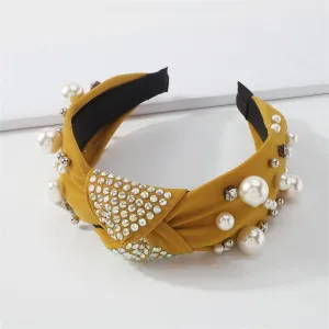 Pearl & Yellow Polyster Cubic Zirconia-Accent Knotted Headband