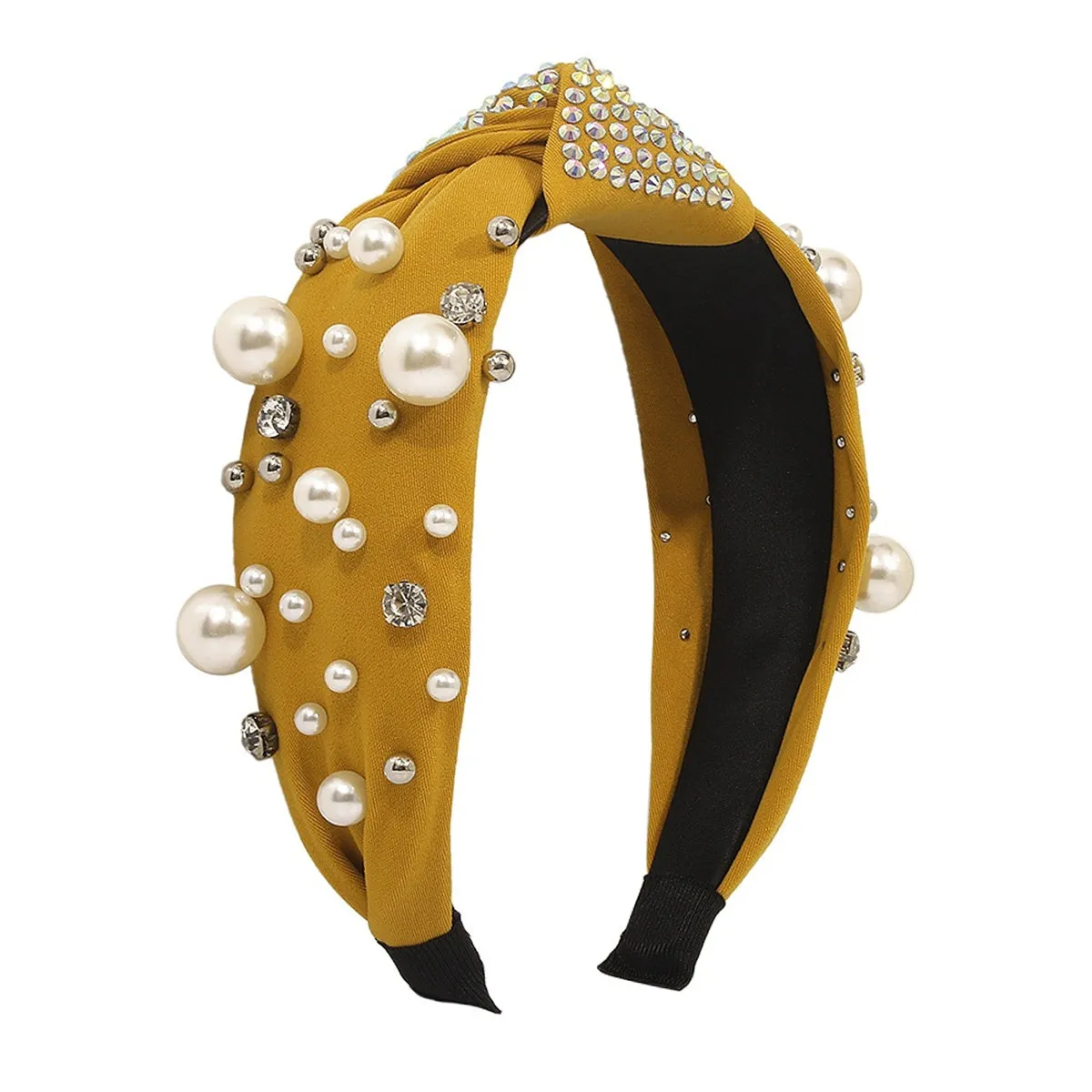 Pearl & Yellow Polyster Cubic Zirconia-Accent Knotted Headband