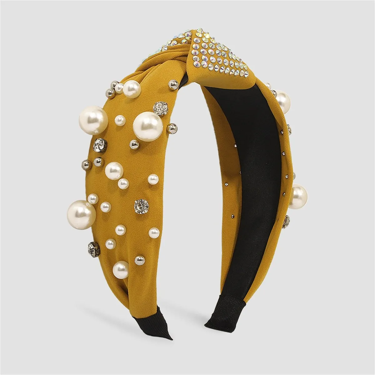 Pearl & Yellow Polyster Cubic Zirconia-Accent Knotted Headband