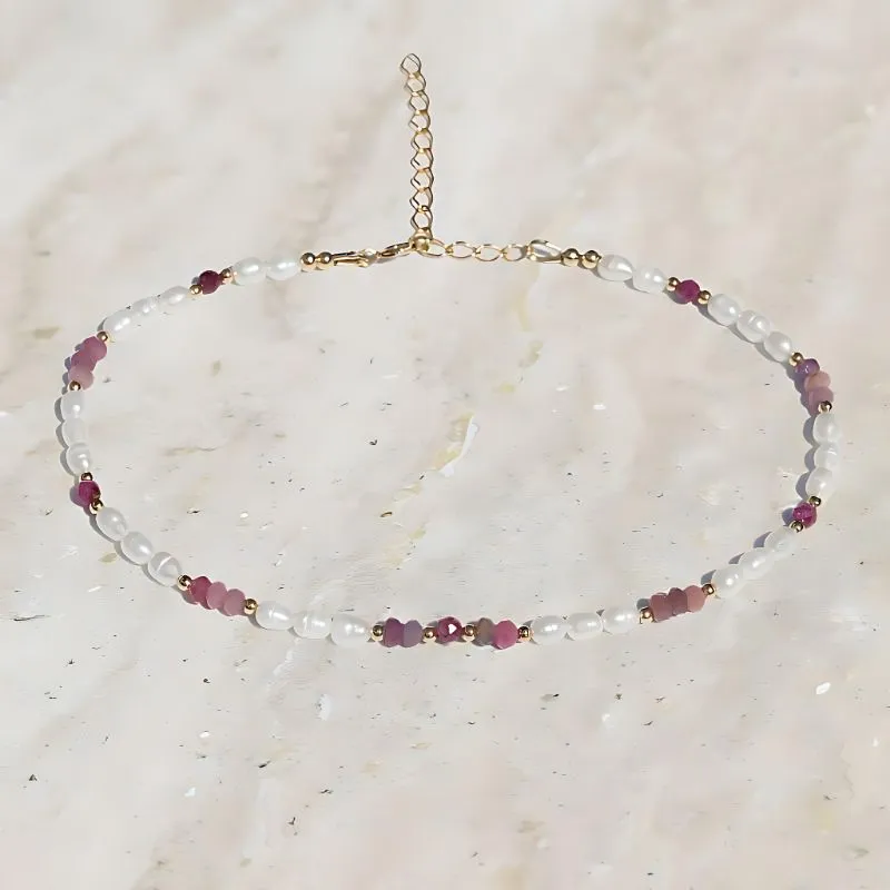 Pearl and Ruby Luxury Anklet